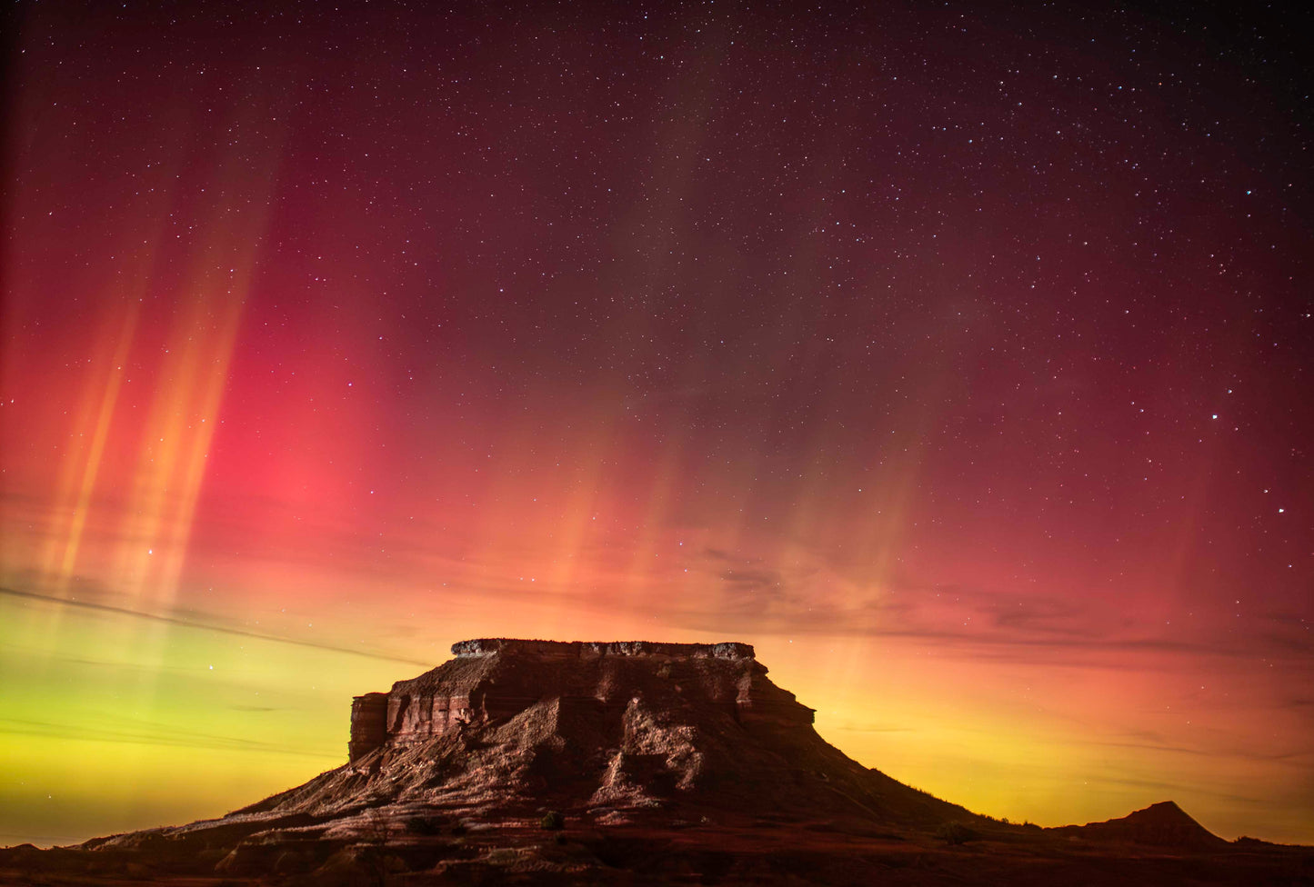Aurora crown over Lone Mountain in Oklahoma